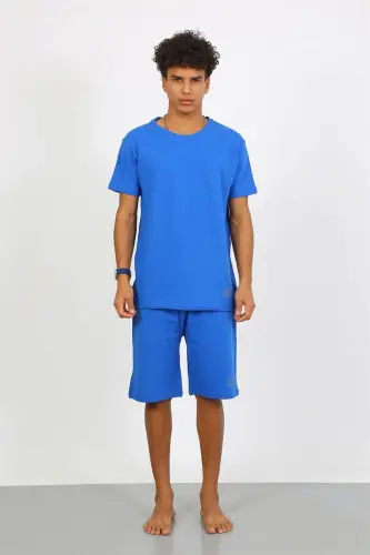 Akbeniz Men's Cotton Lacoste Capri Pajama Set Sax 6872 - 6