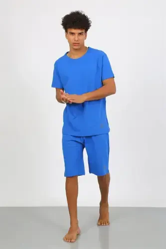 Akbeniz Men's Cotton Lacoste Capri Pajama Set Sax 6872 - 3