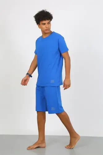 Akbeniz Men's Cotton Lacoste Capri Pajama Set Sax 6872 - 5