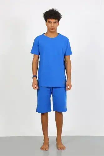 Akbeniz Men's Cotton Lacoste Capri Pajama Set Sax 6872 - 6