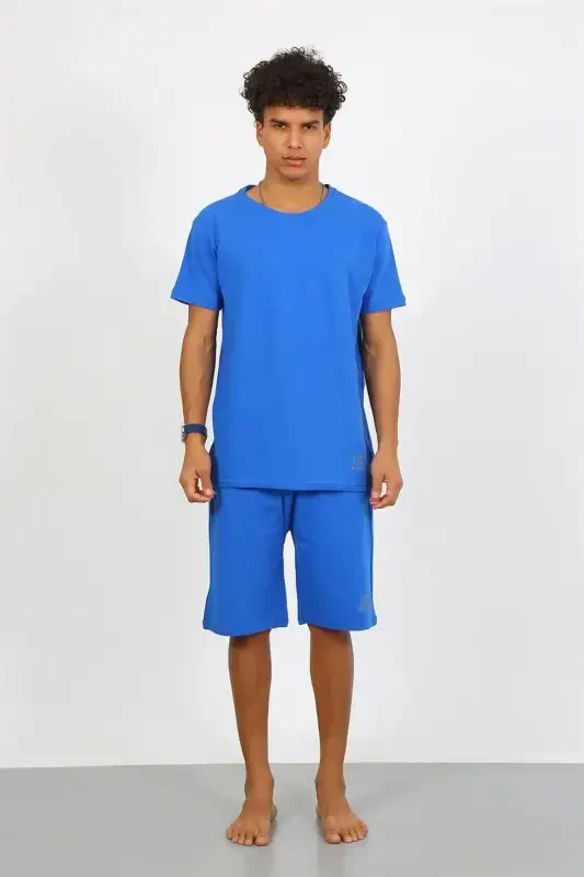 Akbeniz Men's Cotton Lacoste Capri Pajama Set Sax 6872 - 6