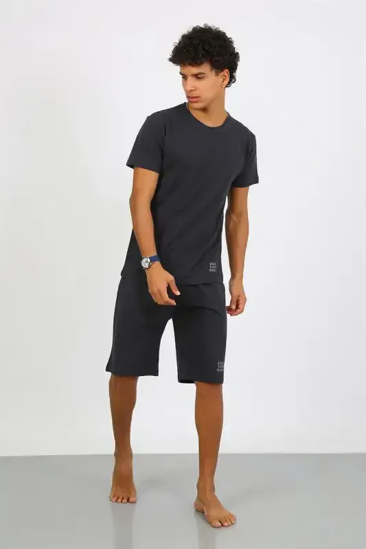 Akbeniz Men's Cotton Lacoste Capri Pajama Set Smoked 6872 - 2