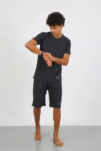 Akbeniz Men's Cotton Lacoste Capri Pajama Set Smoked 6872 - 3