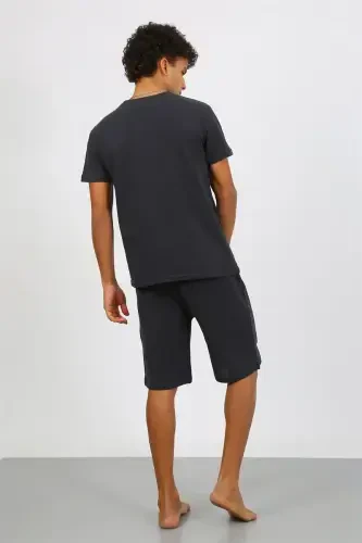 Akbeniz Men's Cotton Lacoste Capri Pajama Set Smoked 6872 - 4