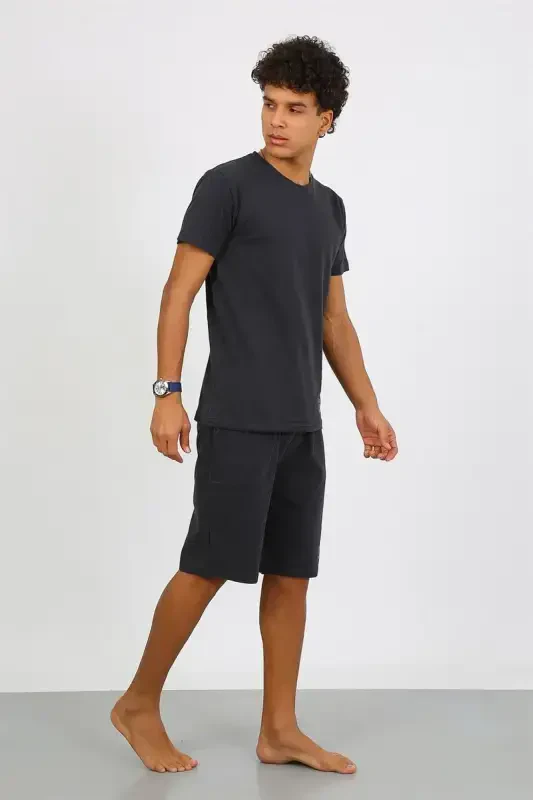 Akbeniz Men's Cotton Lacoste Capri Pajama Set Smoked 6872 - 5