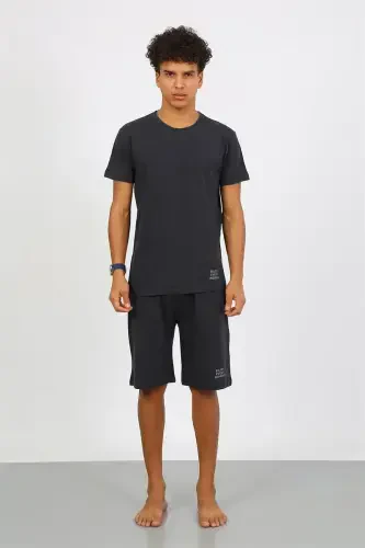 Akbeniz Men's Cotton Lacoste Capri Pajama Set Smoked 6872 - 6