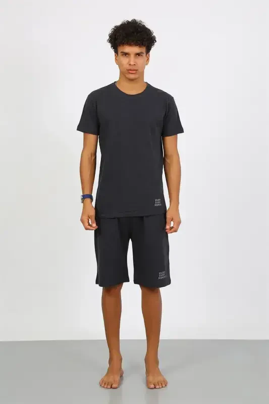 Akbeniz Men's Cotton Lacoste Capri Pajama Set Smoked 6872 - 6