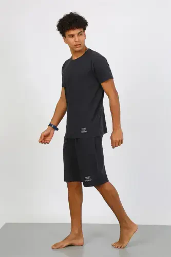 Akbeniz Men's Cotton Lacoste Capri Pajama Set Smoked 6872 - 7