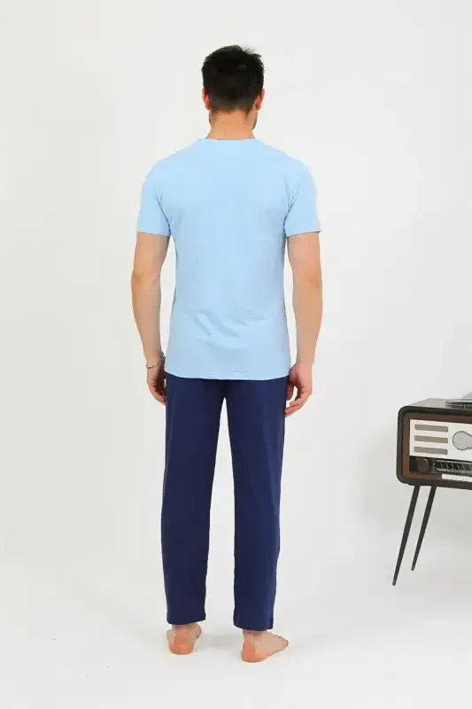 Akbeniz Men's Cotton Short Sleeve Pajama Set Blue 6875 - 6