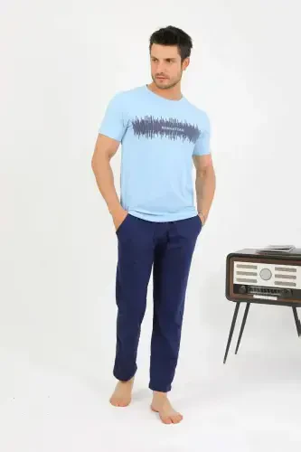 Akbeniz Men's Cotton Short Sleeve Pajama Set Blue 6875 - 4