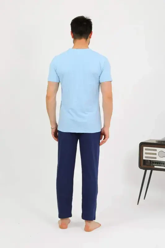 Akbeniz Men's Cotton Short Sleeve Pajama Set Blue 6875 - 6