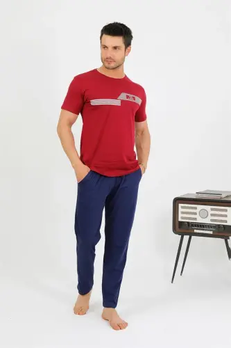 Akbeniz Men's Cotton Short Sleeve Pajama Set Burgundy 6875 - 2