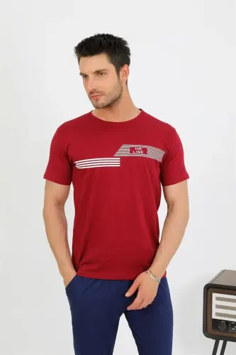 Akbeniz Men's Cotton Short Sleeve Pajama Set Burgundy 6875 - 6