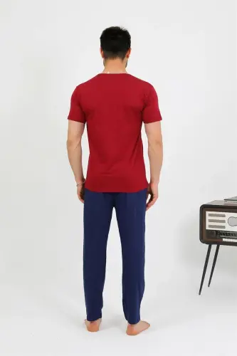 Akbeniz Men's Cotton Short Sleeve Pajama Set Burgundy 6875 - 5