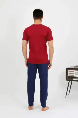 Akbeniz Men's Cotton Short Sleeve Pajama Set Burgundy 6875 - 5