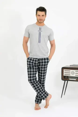 Akbeniz Men's Cotton Short Sleeve Pajama Set Grey 6875 - 3