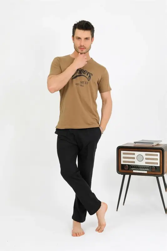 Akbeniz Men's Cotton Short Sleeve Pajama Set Mink 6875 - 4