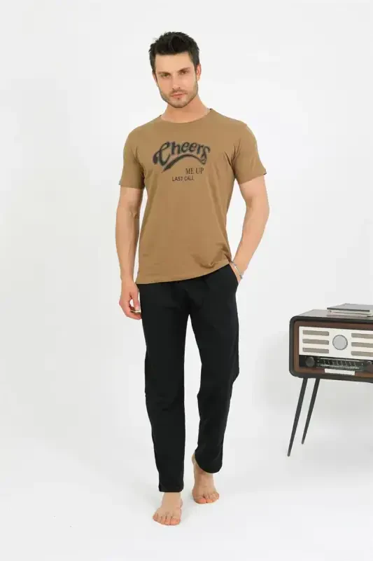 Akbeniz Men's Cotton Short Sleeve Pajama Set Mink 6875 - 3