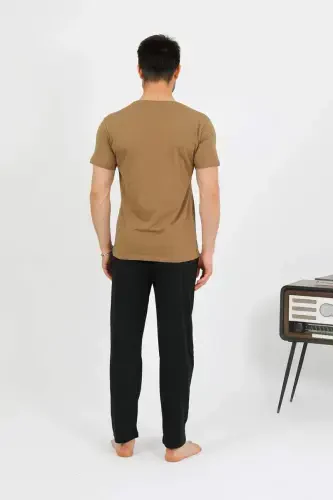 Akbeniz Men's Cotton Short Sleeve Pajama Set Mink 6875 - 6