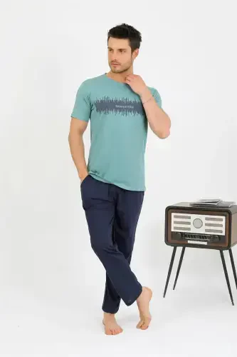 Akbeniz Men's Cotton Short-Sleeve Pajama Set Sea Green 6875 - 5