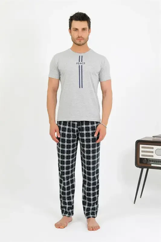 Akbeniz Men's Cotton Short Sleeve Pajamas Set Gray 6875 - 4