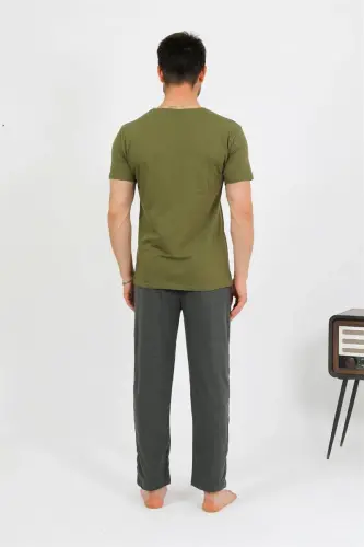 Akbeniz Men's Cotton Short Sleeve Pajamas Set Khaki 6875 - 7