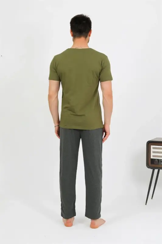 Akbeniz Men's Cotton Short Sleeve Pajamas Set Khaki 6875 - 7