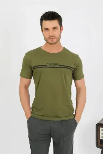 Akbeniz Men's Cotton Short Sleeve Pajamas Set Khaki 6875 - AKBENIZ (1)