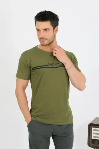 Akbeniz Men's Cotton Short Sleeve Pajamas Set Khaki 6875 - 3