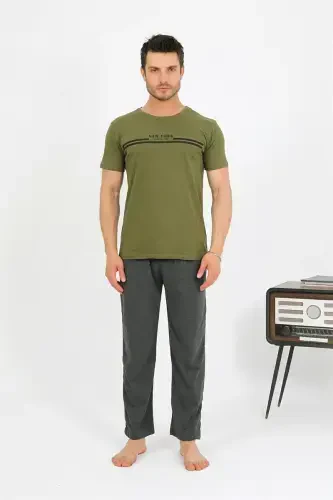 Akbeniz Men's Cotton Short Sleeve Pajamas Set Khaki 6875 - 4