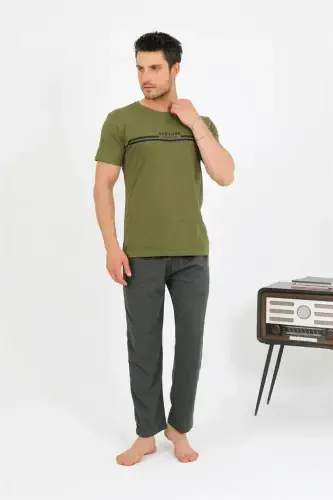 Akbeniz Men's Cotton Short Sleeve Pajamas Set Khaki 6875 - 6