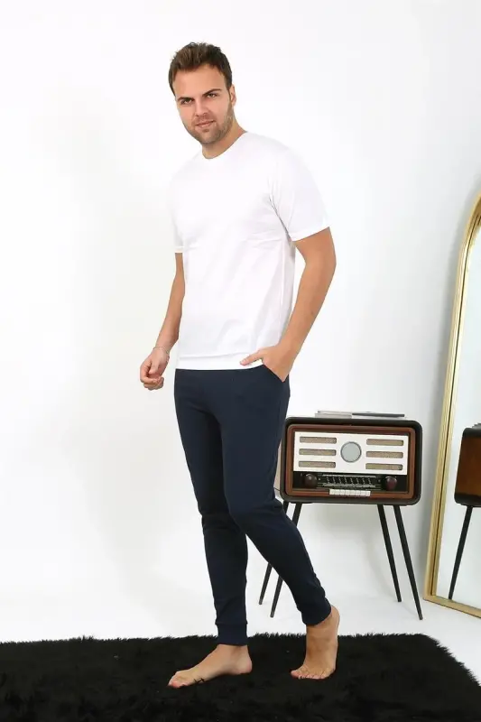Akbeniz Men's Cotton Single Bottom Pajamas Navy Blue 27551 - AKBENIZ