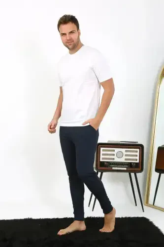 Akbeniz Men's Cotton Single Bottom Pajamas Navy Blue 27551 - 1