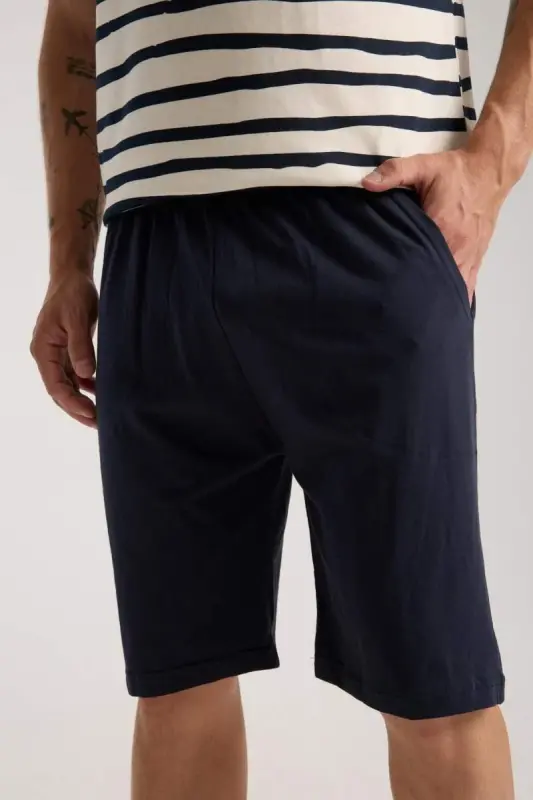 Akbeniz Men's Cream Crew Neck Short Sleeve Pajama Set with Shorts - 6