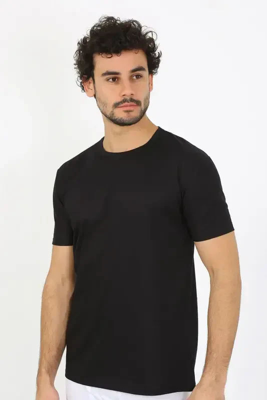 Akbeniz Men's Crew Neck Black Knitted Undershirt 6567 - Modazone