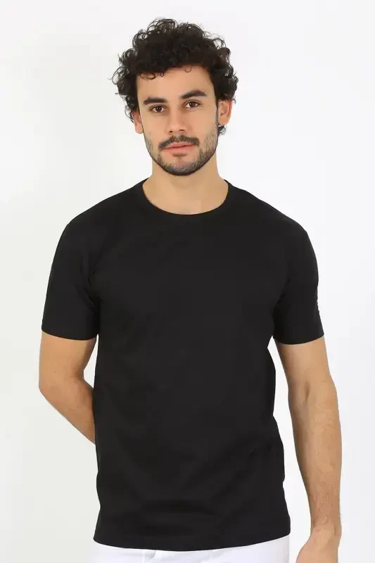 Akbeniz Men's Crew Neck Black Knitted Undershirt 6567 - 3