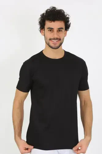 Akbeniz Men's Crew Neck Black Knitted Undershirt 6567 - 4