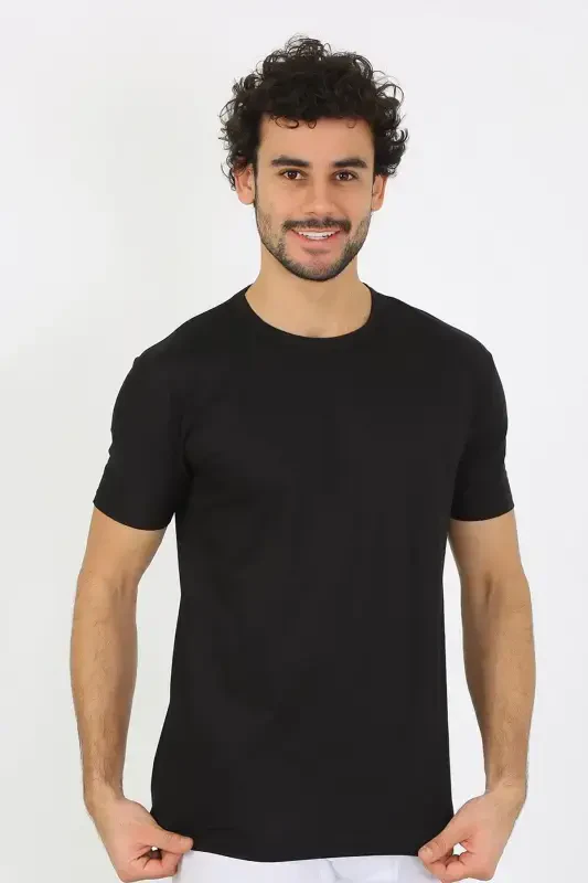 Akbeniz Men's Crew Neck Black Knitted Undershirt 6567 - 4