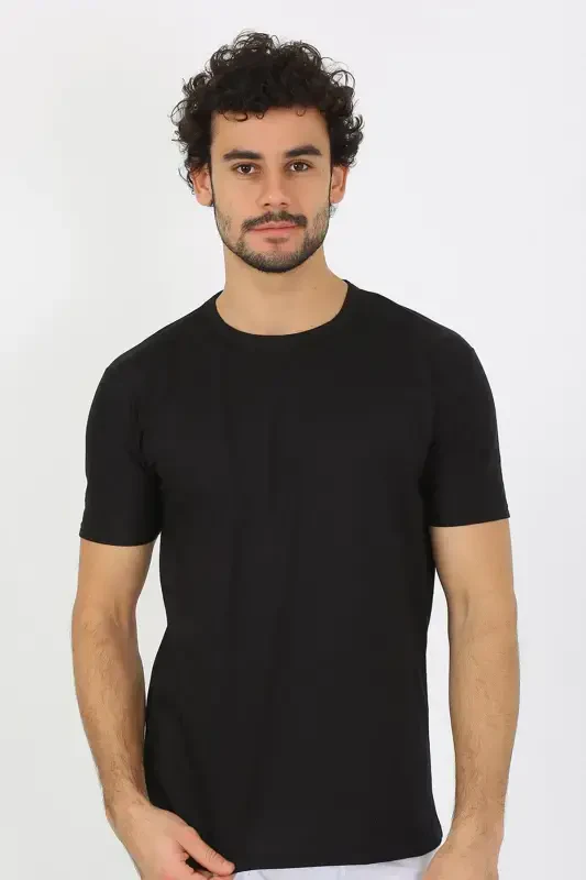 Akbeniz Men's Crew Neck Black Knitted Undershirt 6567 - 5