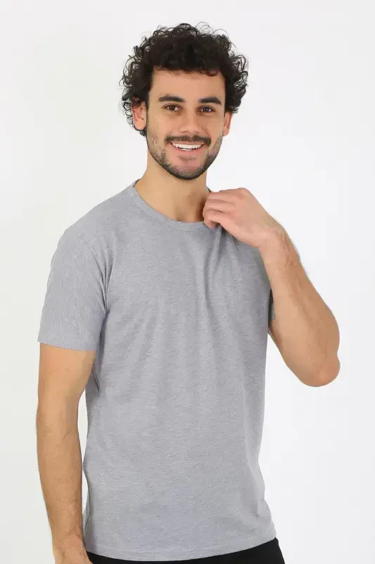 Akbeniz Men's Crew Neck Gray Knitted Undershirt 6567 - 5