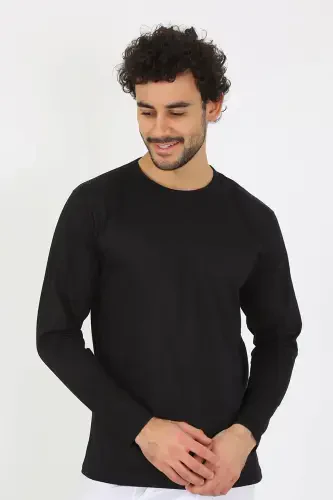 Akbeniz Men's Crew Neck Long Sleeve Black Undershirt 6590 - 1