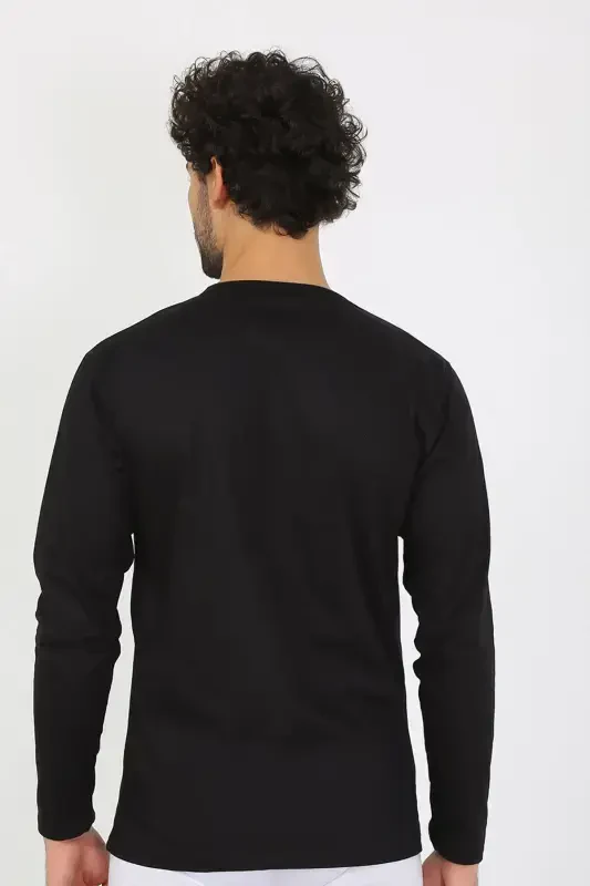 Akbeniz Men's Crew Neck Long Sleeve Black Undershirt 6590 - 2