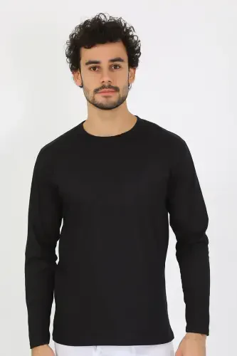 Akbeniz Men's Crew Neck Long Sleeve Black Undershirt 6590 - 3