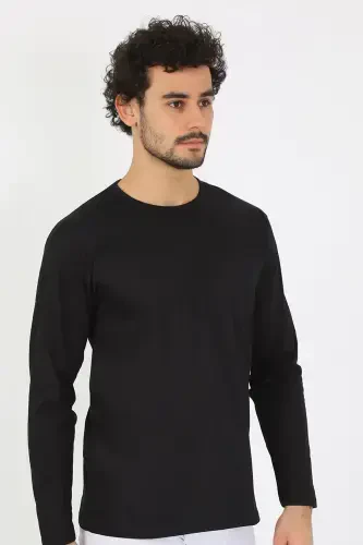 Akbeniz Men's Crew Neck Long Sleeve Black Undershirt 6590 - 4