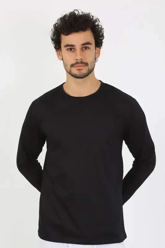 Akbeniz Men's Crew Neck Long Sleeve Black Undershirt 6590 - 6