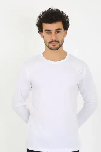 Akbeniz Men's Crew Neck Long Sleeve White Undershirt 6590 - AKBENIZ (1)