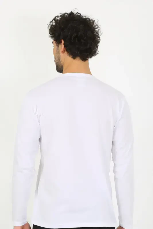 Akbeniz Men's Crew Neck Long Sleeve White Undershirt 6590 - 3