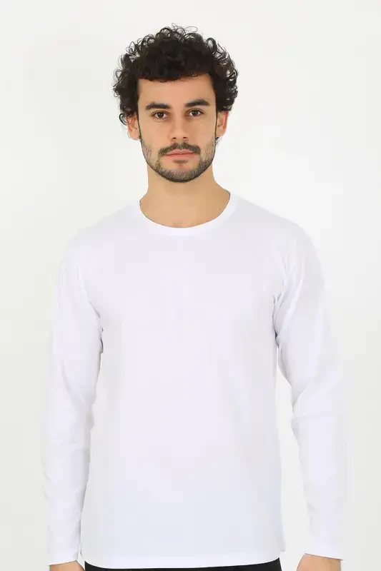 Akbeniz Men's Crew Neck Long Sleeve White Undershirt 6590 - 4