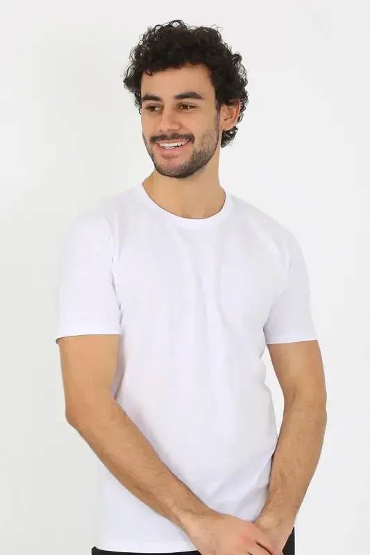 Akbeniz Men's Crew Neck White Cotton Undershirt 6567 - 3