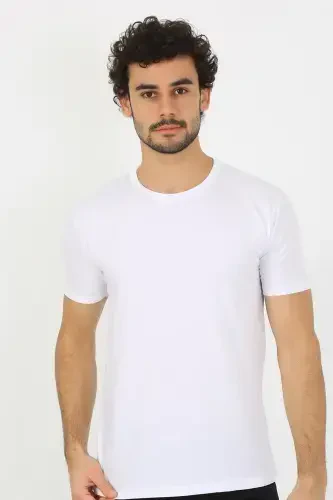 Akbeniz Men's Crew Neck White Cotton Undershirt 6567 - 4
